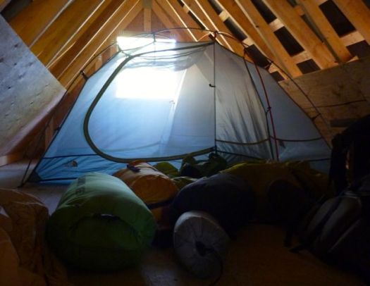 tenting inside a hut
